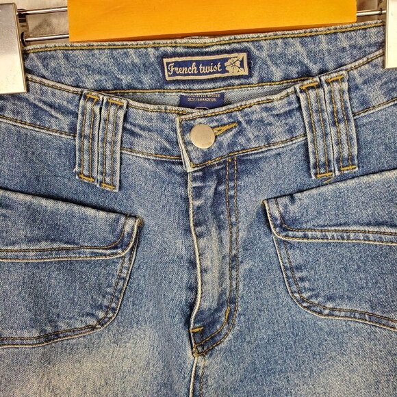 French Twist Flare High Waist Jean Front Patch Pocket Size 10 Medium Wash - Picture 4 of 11